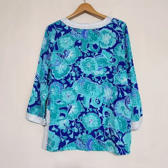 Lilly Pulitzer Renato Sequined Tunic Top Agate Green Mint to Be Floral Tropical - Picture 11 of 13